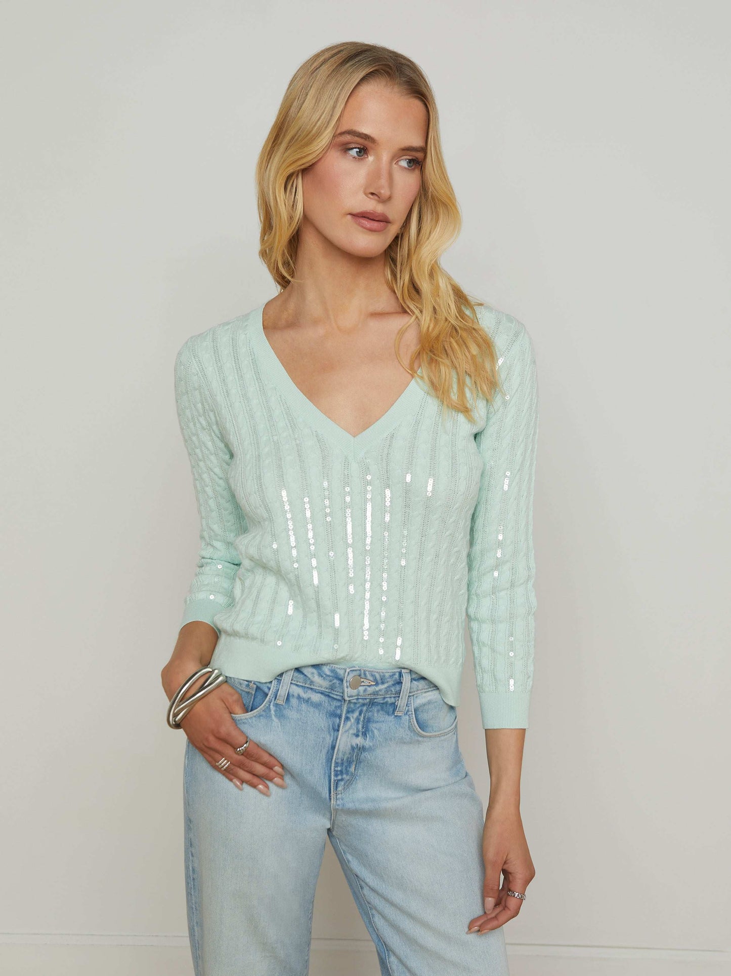 Trinity Sequin Cabled Pullover