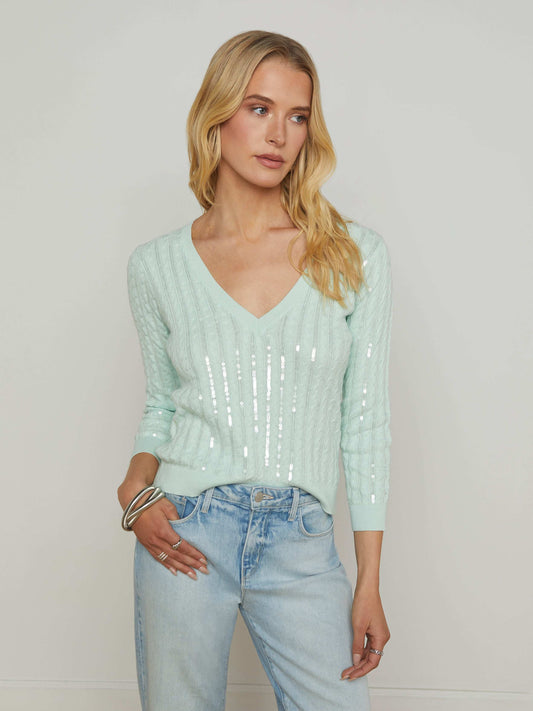 Trinity Sequin Cabled Pullover